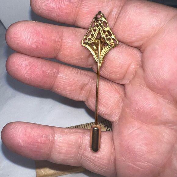 Vintage Gold Tone Art Deco Style Stick Pin With Faux Pearl - Picture 6 of 6